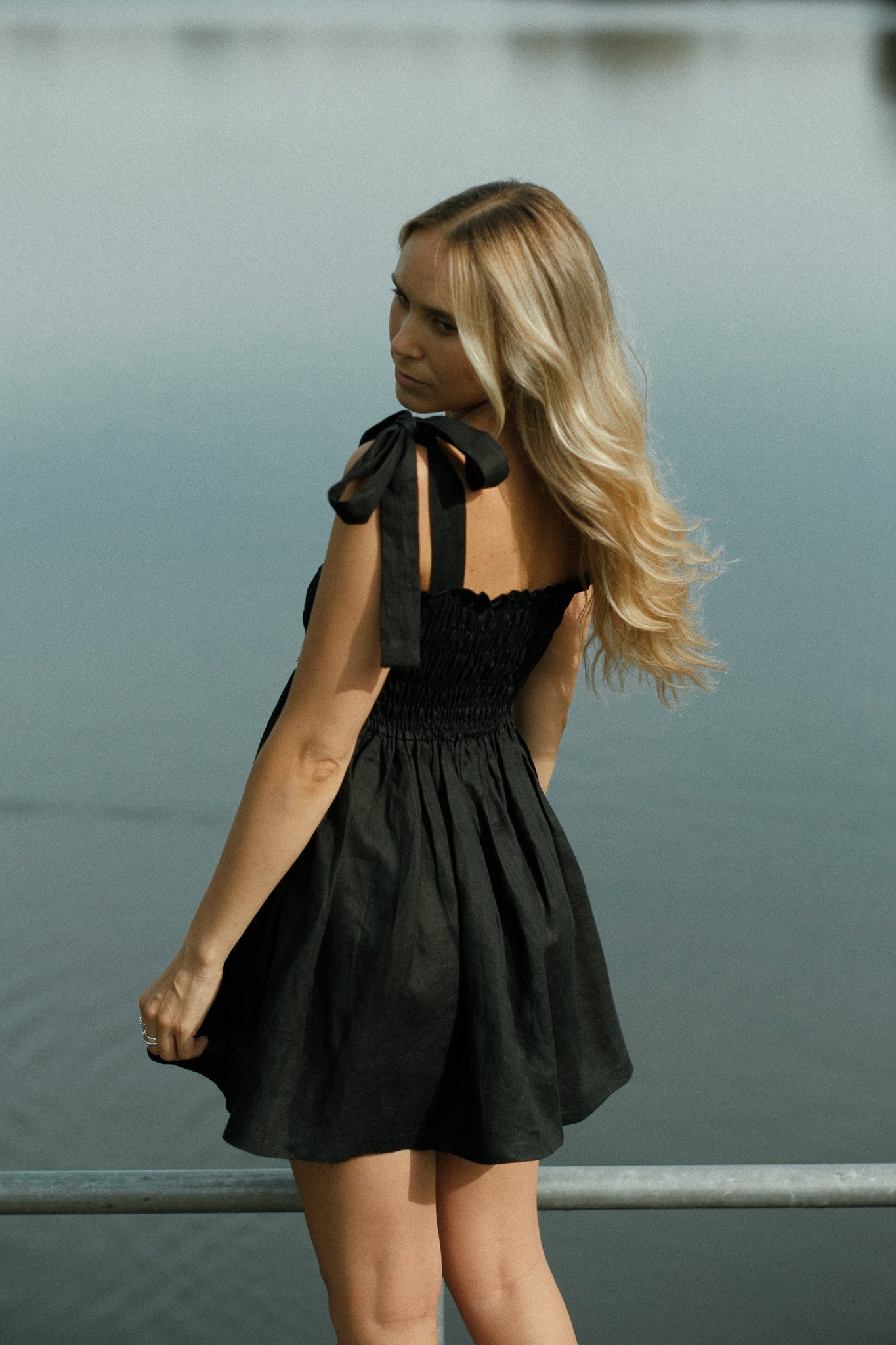Shirred Mini Dress Black