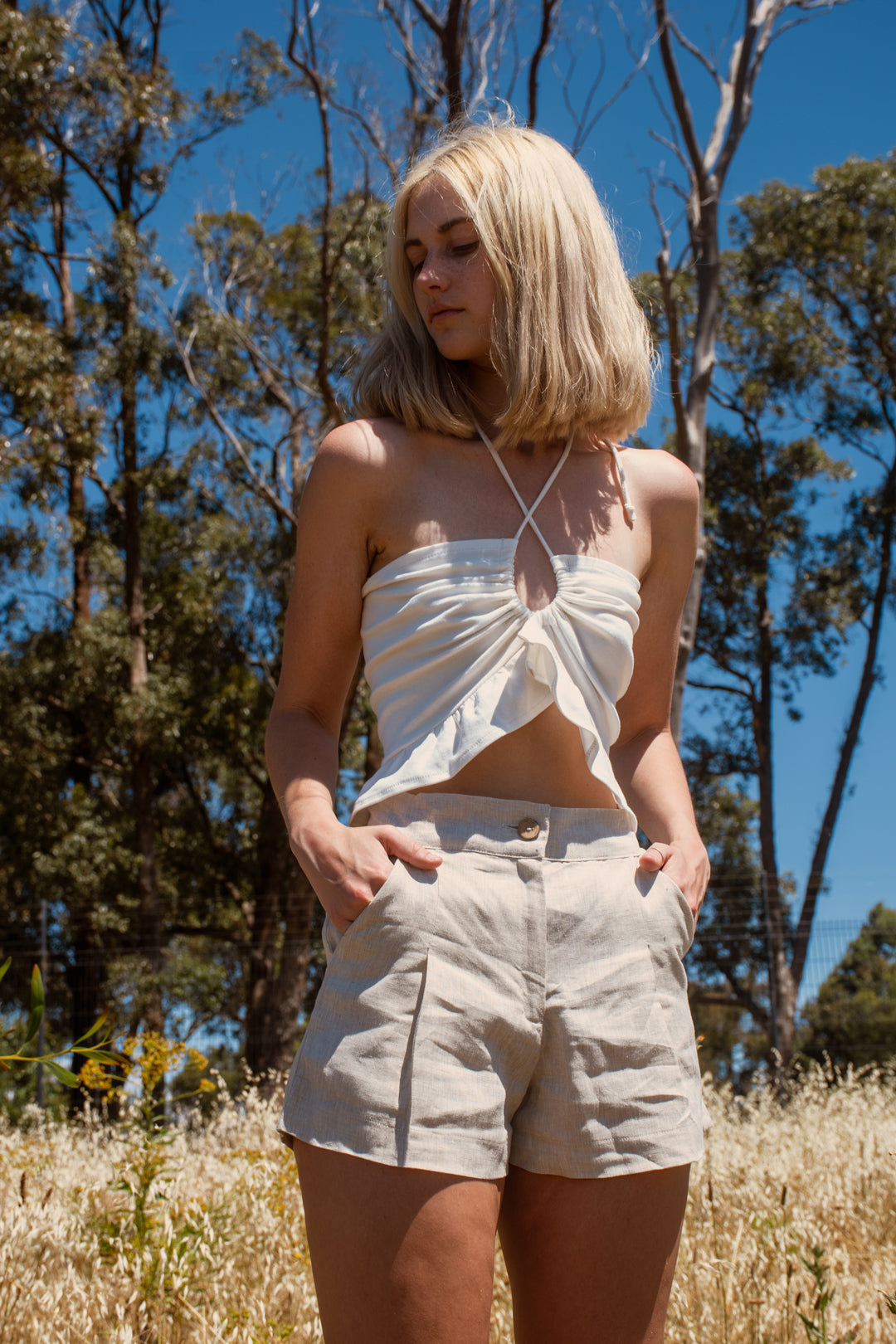 Beige pleated shorts